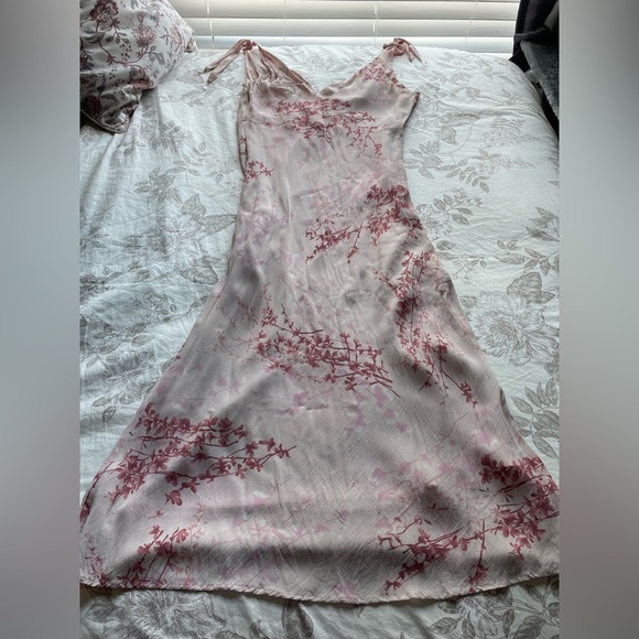 Vintage 90s Pink Cherry Blossom Babydoll Maxi Slip Dress 12 Fairycore Ethereal - Picture 8 of 12